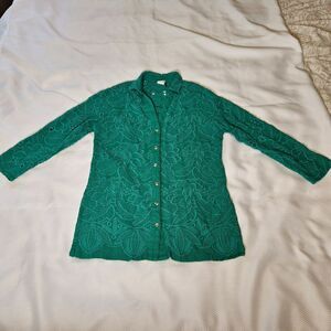 Anthropologie Akemi + Kin Eyelet Tunic Button Green XS womens